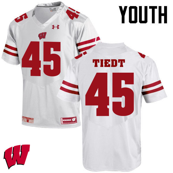 Youth Winsconsin Badgers #45 Hegeman Tiedt College Football Jerseys-White